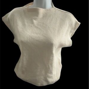 Massimo Dutti Cream textured Knit women’s Mock neck Sleeveless Top